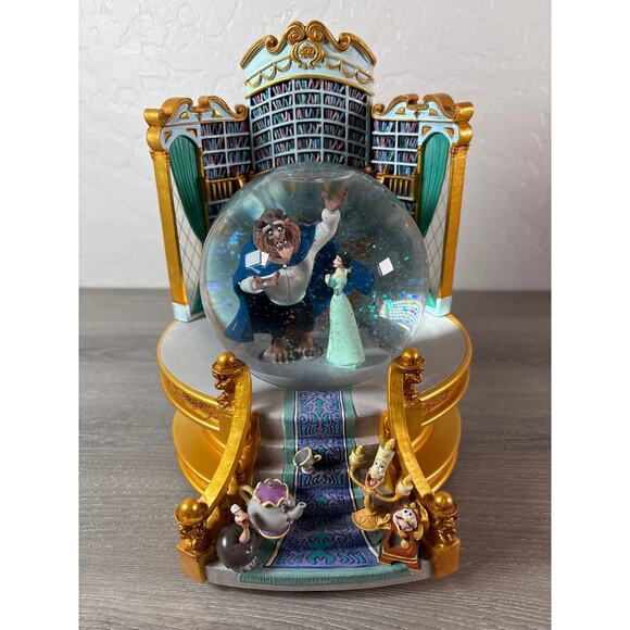 1991 Beauty and the Beast Snow Globe Library with Working Music Box ~MINT~ - Picture 1 of 7